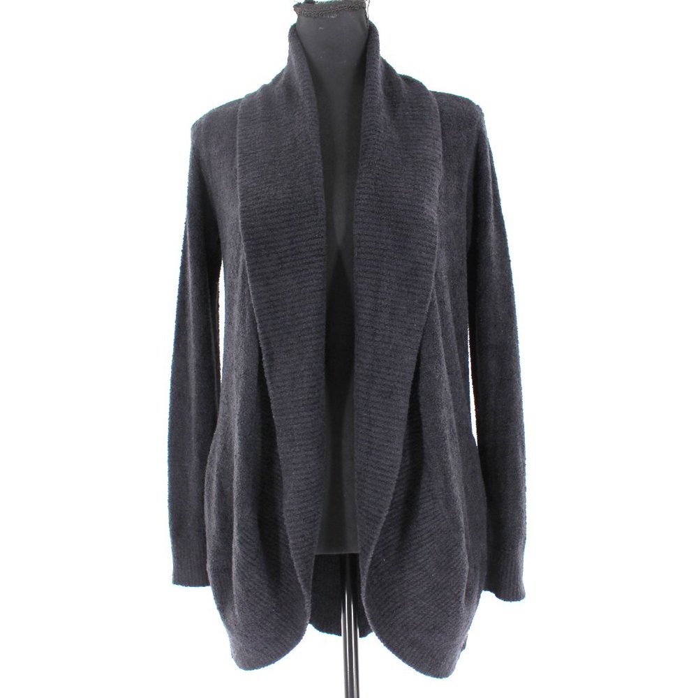 Barefoot Dreams Cozy Chic Lite Circle Cardigan XS Shawl Collar Open Front Black